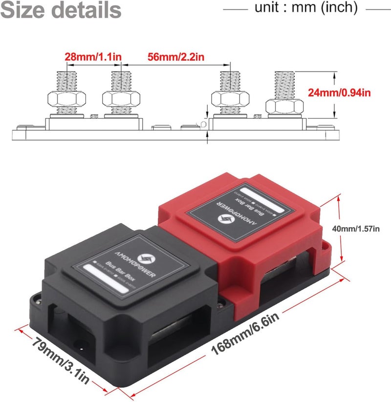T Tocas 400A Bus Bar 12V | Power Distribution Block Busbar with 8 x 3/8" (M10) Studs wtih Cover 400 Amp - Image 3
